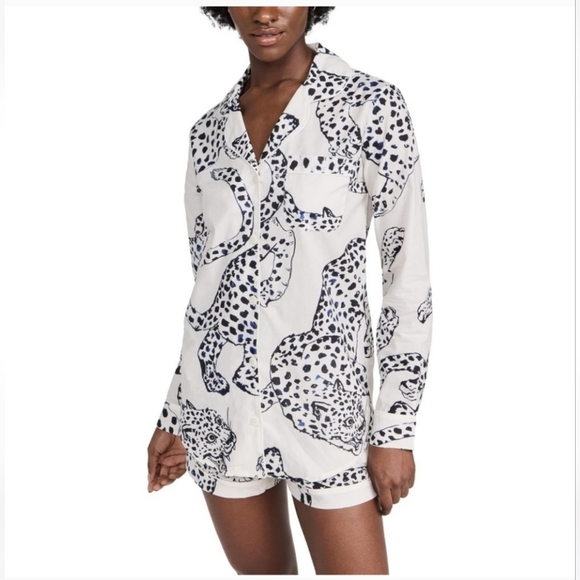 Leopard Print Women's Pajama TOP ONLY- White and Black - Picture 1 of 12